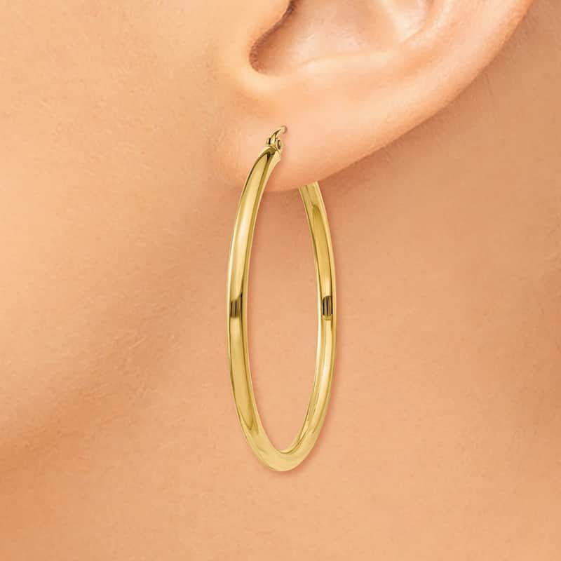 Curata 14k Yellow Gold Polished Lightweight Tube Hoop Earrings - 41x42mm