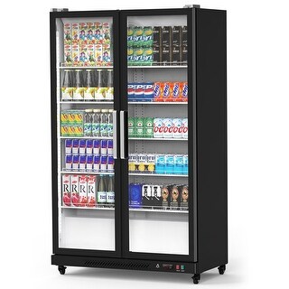 Acekool 26.2 Cu.ft Commercial Beverage Refrigerator - 2 Glass Door Drink Cooler With LED Lights