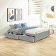 preview thumbnail 7 of 16, Simple Platform Bed Full Size Wood Bed Frame with Twin Trundle and 2 Drawers Suit for Kids Bedroom, No Box Spring Needed Grey