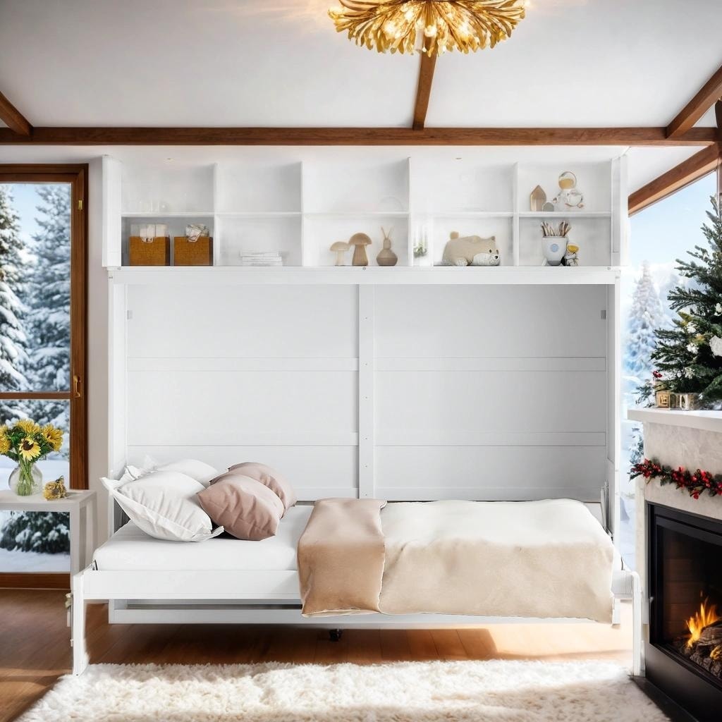 Multi-Functional Queen Size Murphy Bed Wall Bed with Top Cabinets, Sturdy construction & Unique design