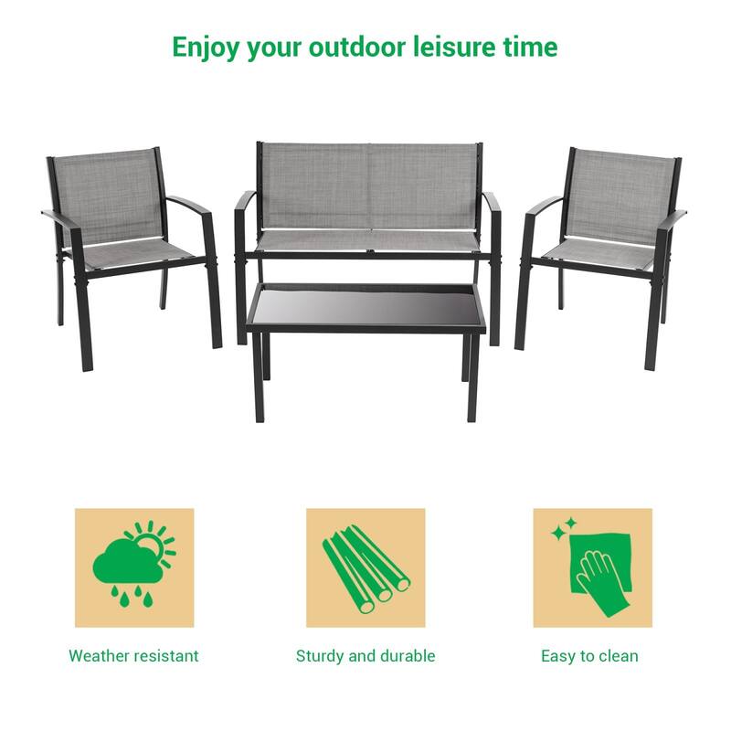 LIVOOSUN Patio 4pcs Textilene Conversation Set /w a Coffee Table