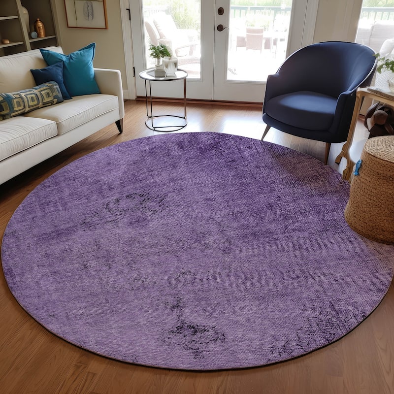 Machine Washable Indoor/ Outdoor Chantille Traditional Vintage Rug - Purple - 8' x 8'