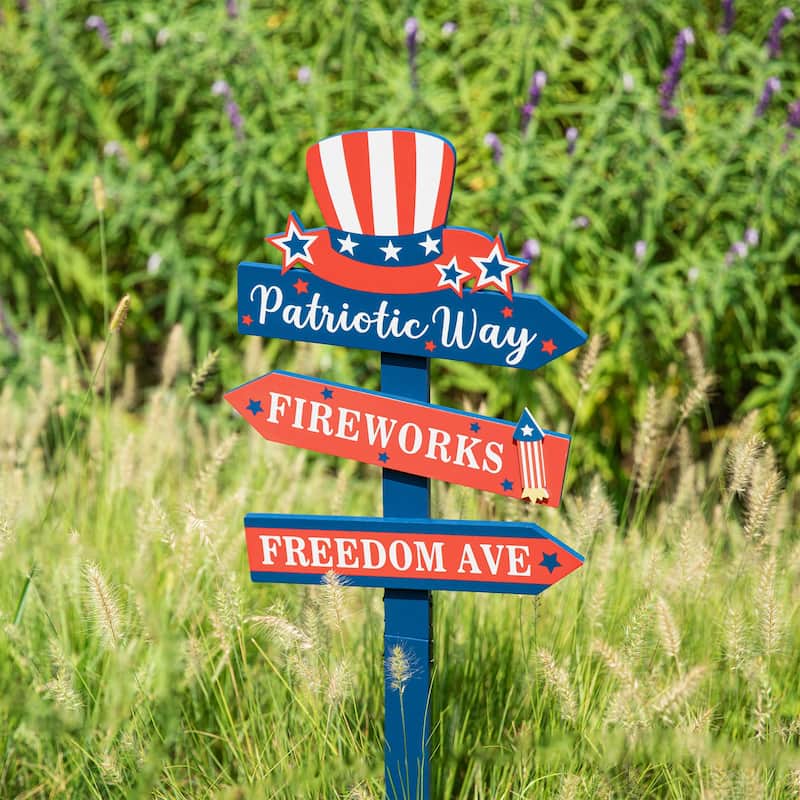 Glitzhome 36"H Patriotic Americana Wooden Top Hat Yard Stake