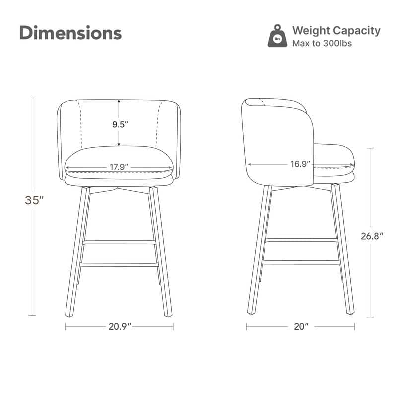 Spruce & Spring Modern Swivel Counter Bar Stool Set with Barrel Back&Double-layer Cushion