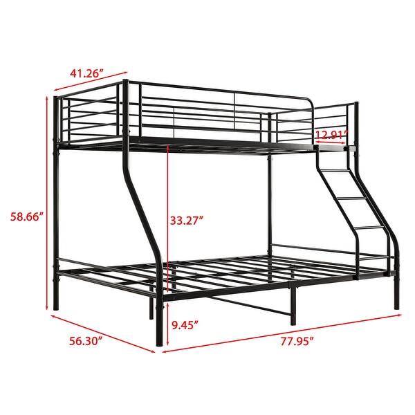 Black Heavy Duty Twin-over-Full Metal Bunk Bed with Safety Features
