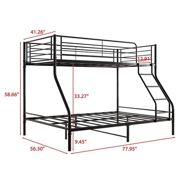 Black Twin-over-Full Metal Bunk Bed, Easy Assembly with Enhanced Upper-Level Guardrail