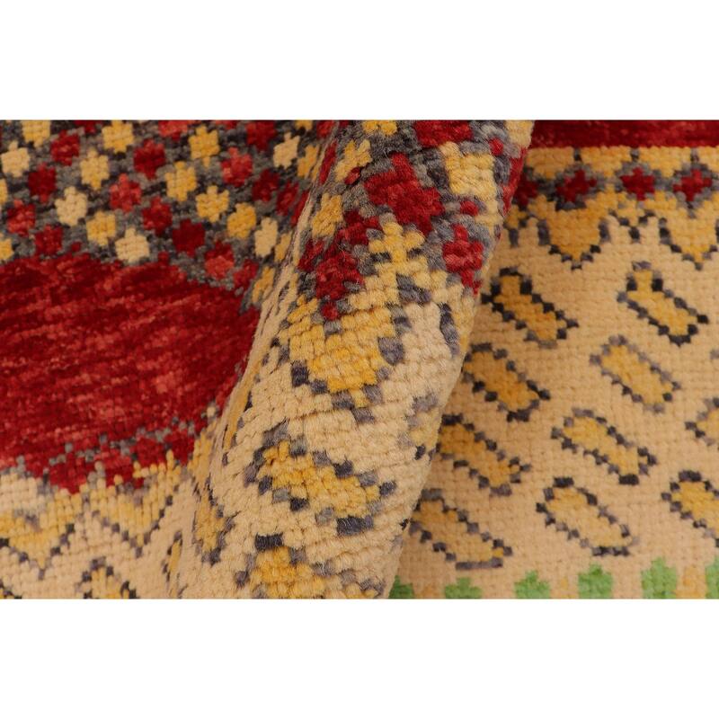 Shabby Chic Balochi Garrison Red/Gray Hand Knotted Wool Rug - 3'2'' x 4'10''