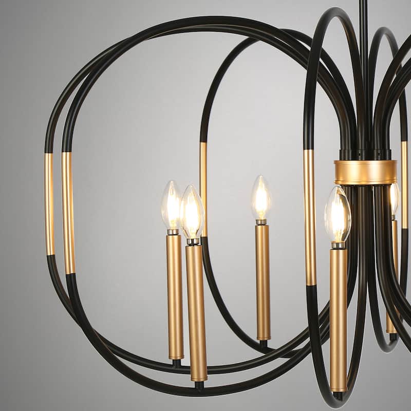 Modern Unique 8-Light Chandelier Black Gold Drum-Shape Pendant for Dining Room - 37.8 " × 20 "