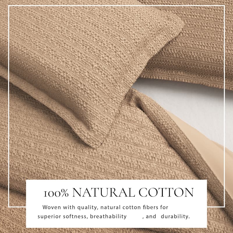 Linery & Co. 100% Cotton Reversible Honeycomb Waffle / Percale Duvet Cover Set