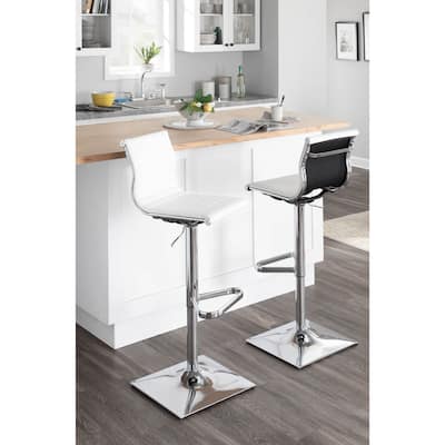 Porch & Den Tower Master Contemporary Adjustable Bar Stool in Faux Leather - N/A