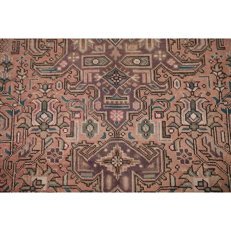 Pink Geometric Tabriz Vintage Persian Rug Hand-Knotted Wool Carpet - 8'0" x 11'2"
