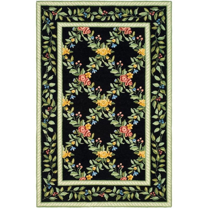 SAFAVIEH Handmade Chelsea Gulser Trellis French Country Wool Rug - 2'9" x 4'9" - Black