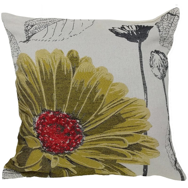 18"x18" Yellow Polyester and Cotton blend Floral Zippered Pillow