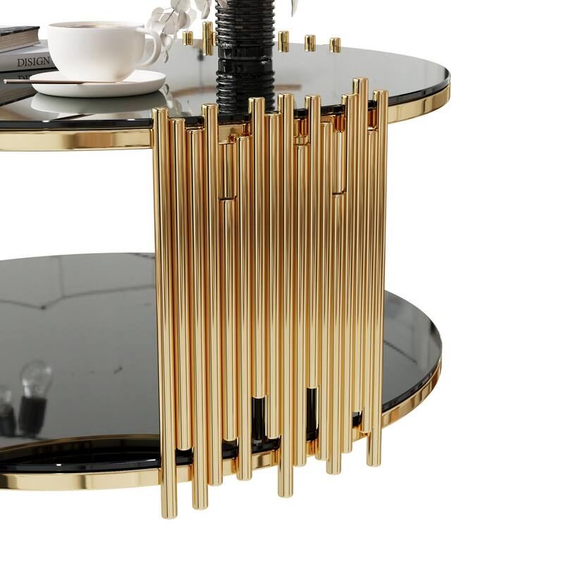 Modern Stainless Steel Coffee Table, Tempered Glass Top Cocktail Table, Round Accent Table Sofa Table for Living Room