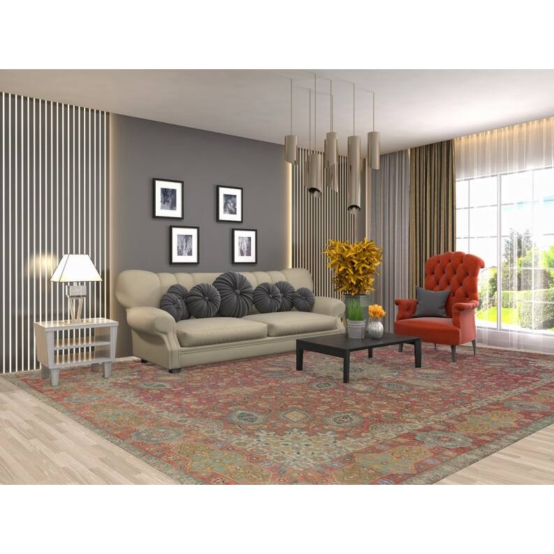 Hand Knotted Oriental 100% Wool Carpet Traditional Floral Pink Tabriz Area Rug - 12' 10'' X 9' 11''