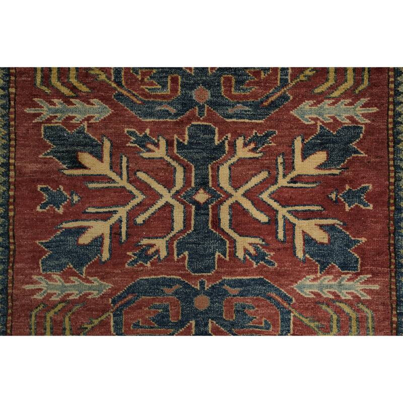 Hand Knotted Oriental 100% Wool Carpet Traditional Geometric Red Super Kazak Area Rug - 5' 10'' X 4' 0''