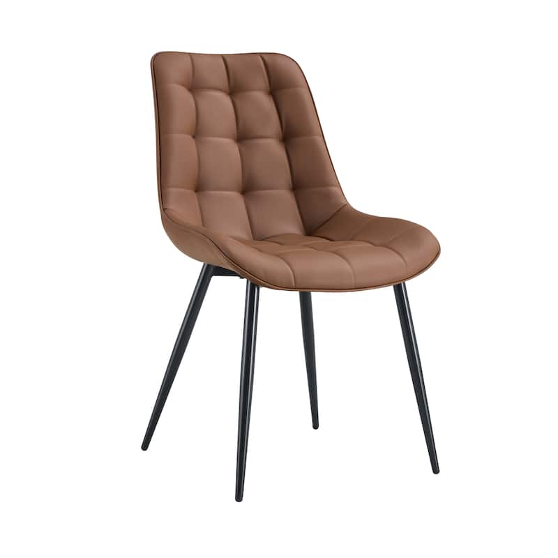 Modern Fabric Dining Chair with Stylish Grid Pattern,Set of 2 - Dark Brown