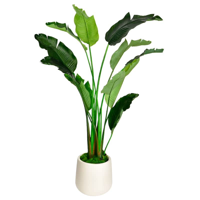 Artificial Banana Leaf Tree Bird Of Paradise in White Decor Pot