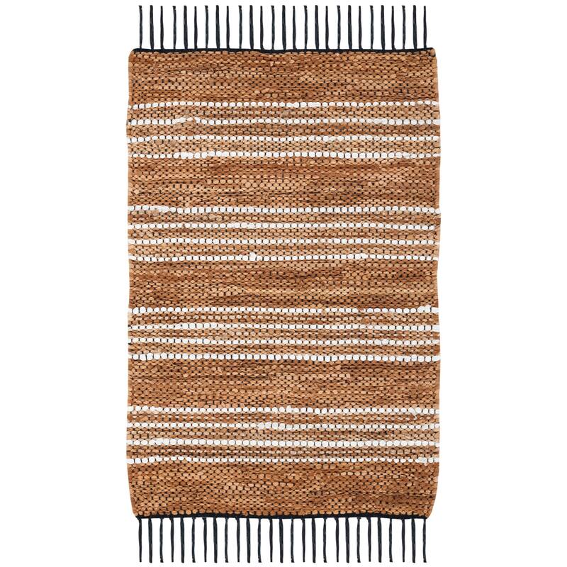 SAFAVIEH Handmade Vintage Leather Demetra Modern Fringe Rug - 2' x 3' - Brown/Natural