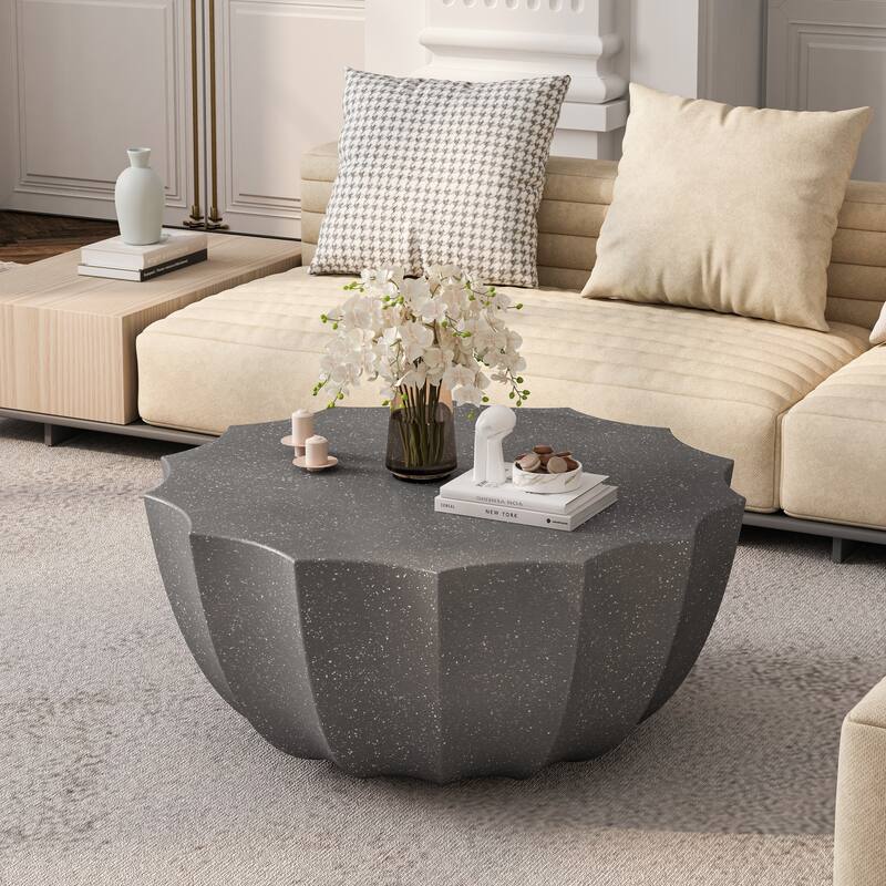 35.43" Modern Outdoor and Indoor Waterproof Coffee Table, Durable MgO Cement Design