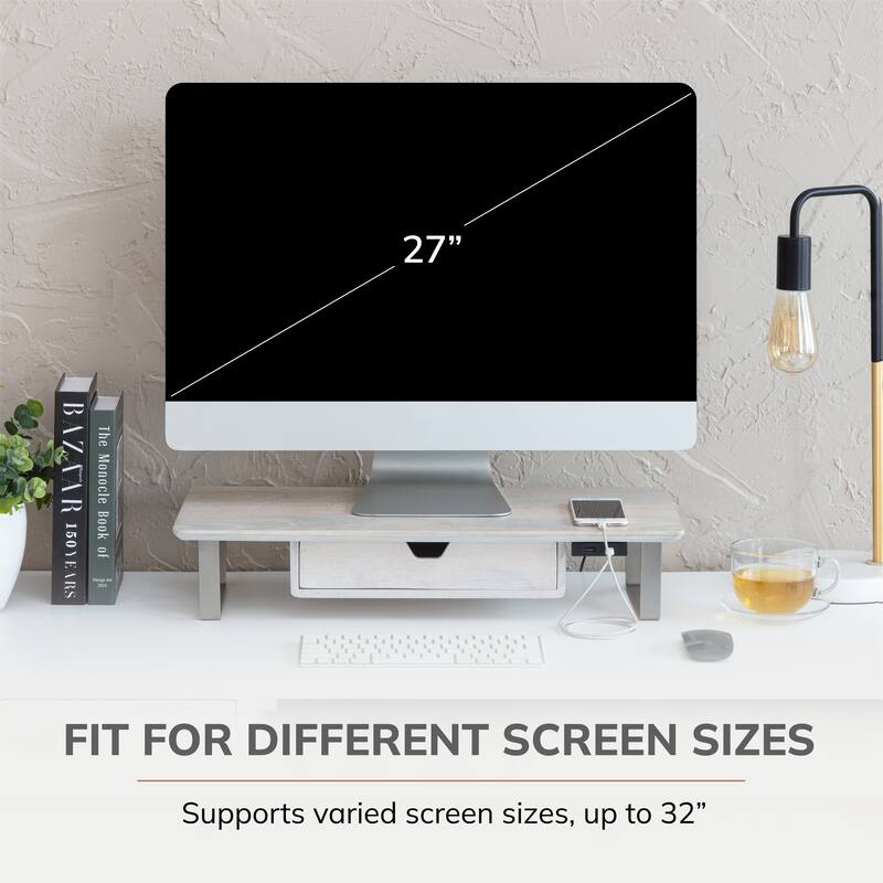 Jani Wood Monitor Stand Riser Desk - Ergonomic Design Stand, Desktop Organizer Table for Home, Office Workspace, Gaming Desk