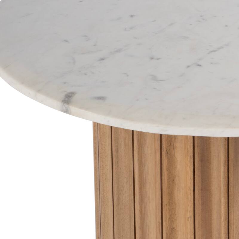 Geneva 22 in. W Round Marble and Wood Side Table