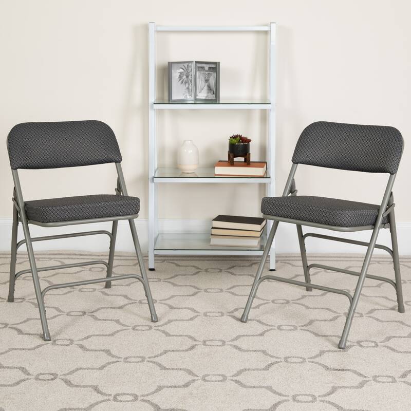 4 Pack Curved Triple Braced & Hinged Fabric Upholstered Metal Folding Chair - Grey
