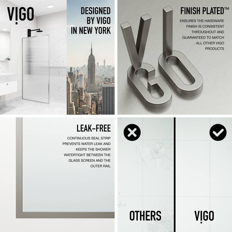 VIGO Meridian 34" W x 74" H Framed Fixed Shower Screen