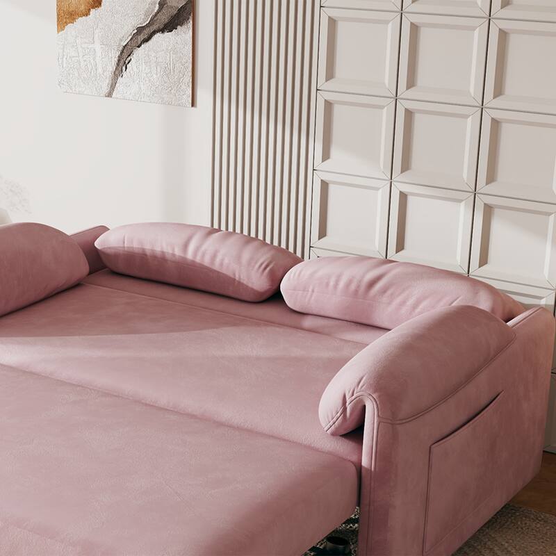 3 in 1 Convertible Sleeper Sofa Bed, Velvet Pull Out Couch Bed, Loveseat Sofa with Reclining Back & Pillows Armrests