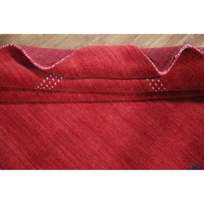 Hand Knotted Oriental 100% Wool Carpet Tribal Tribal Red Gabbeh Area Rug - 9' 9'' X 6' 8''