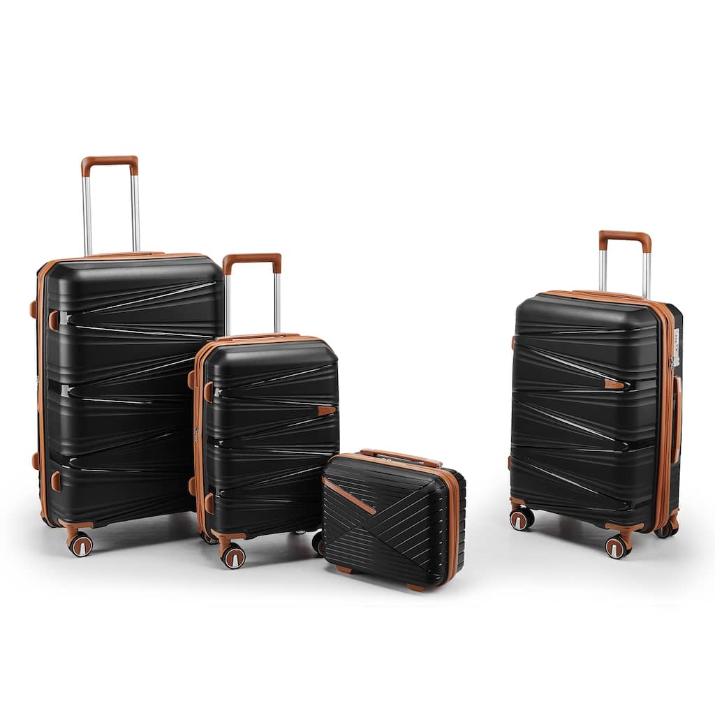 4-Piece, 14/20/24/28-Inch Modern Lightweight Luggage Expandable Luggage with Spinner Wheels, for Boarding Travel, Black