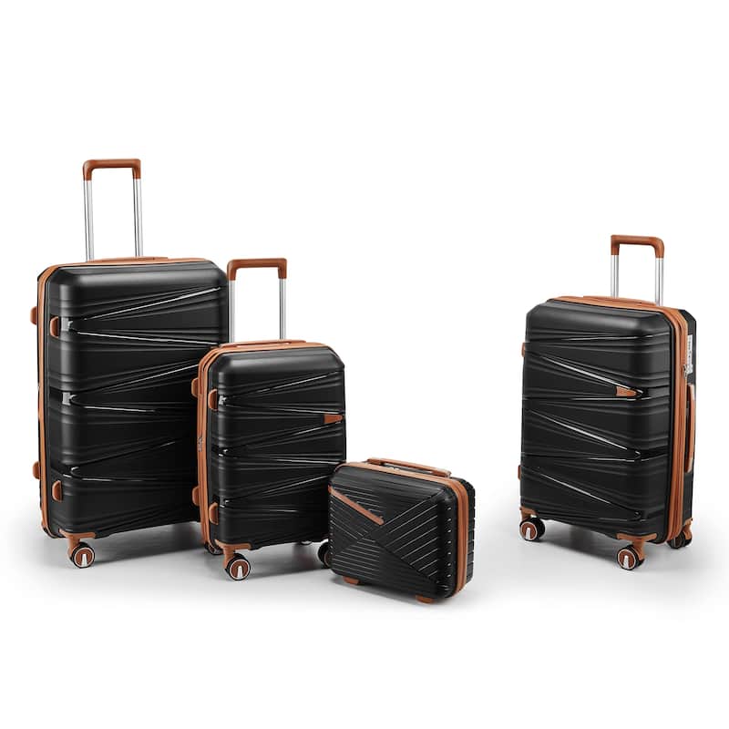 4-Piece, 14/20/24/28-Inch Modern Lightweight Luggage Expandable Luggage with Spinner Wheels, for Boarding Travel, Black - Black