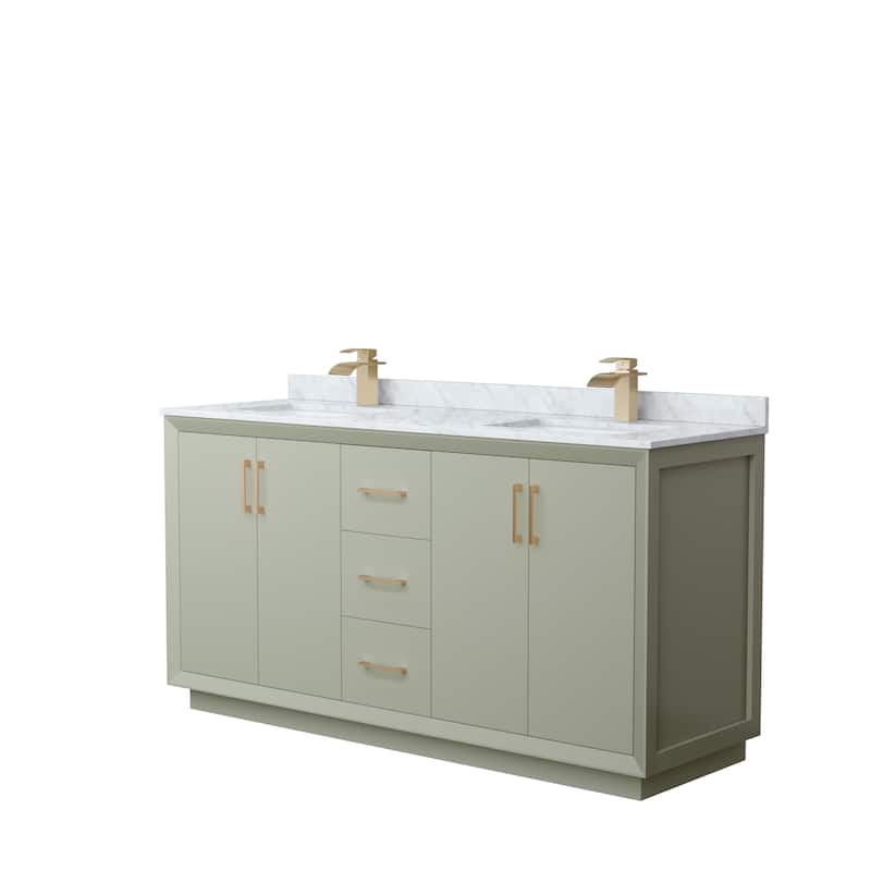 Strada 66-Inch Double Vanity Set, Carrara Marble Top - Light Green, Bronze Trim, Carrara Marble Top