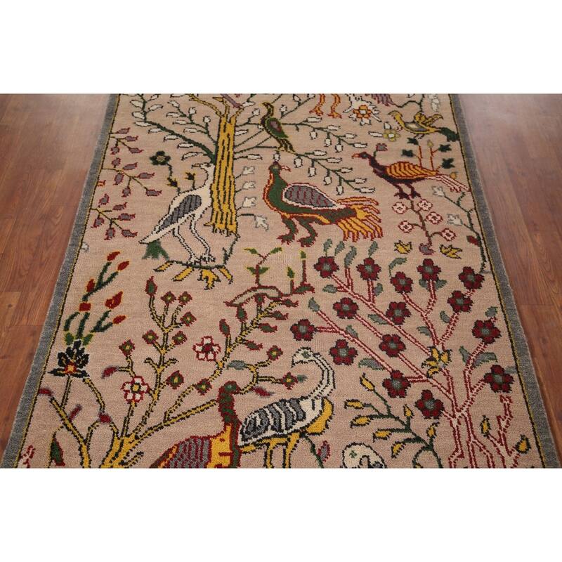 Animals Design Floral Ziegler Indian Area Rug Handmade Wool Carpet - 3'11"x 5'11"