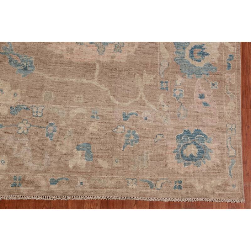 Hand Knotted Oriental 100% Wool Carpet Transitional All-Over Brown Oushak Area Rug - 12' 11'' X 9' 4''
