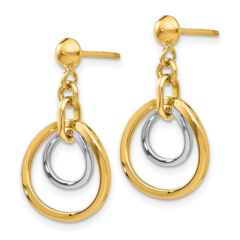 Curata 14k Two Tone Gold Double Circle Post Long Drop Dangle Earrings - 24x13mm