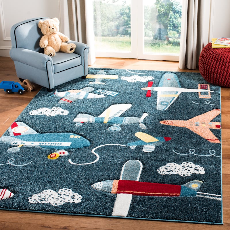 SAFAVIEH Carousel Kids Ardak Airplane Rug - 4' x 6' - Navy/Ivory