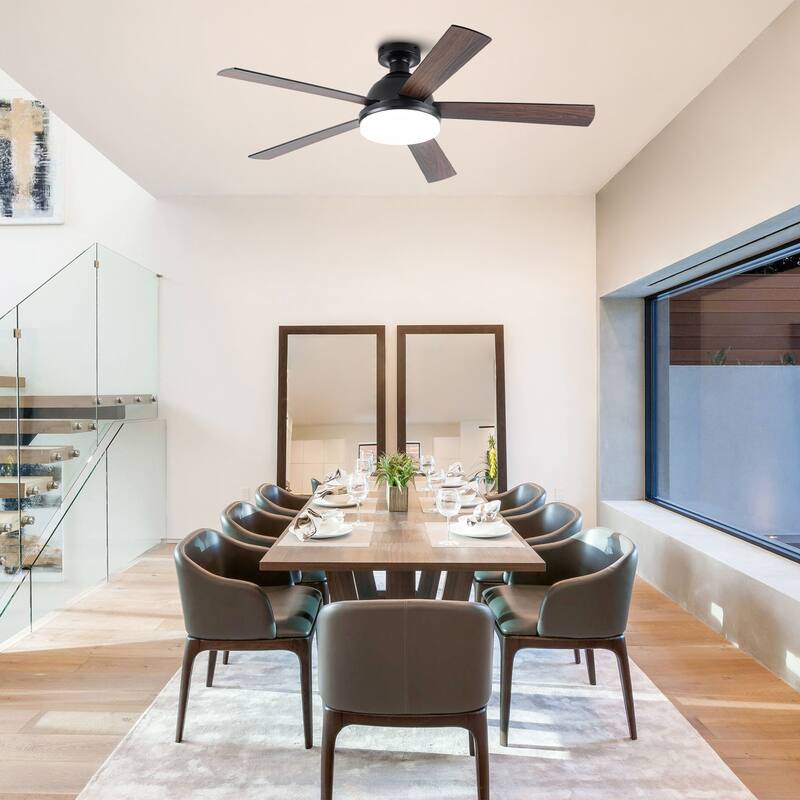 52" Rustic Plywood Reversible Flush Mount Smart Dimmable Ceiling Fan with Light and APP Control
