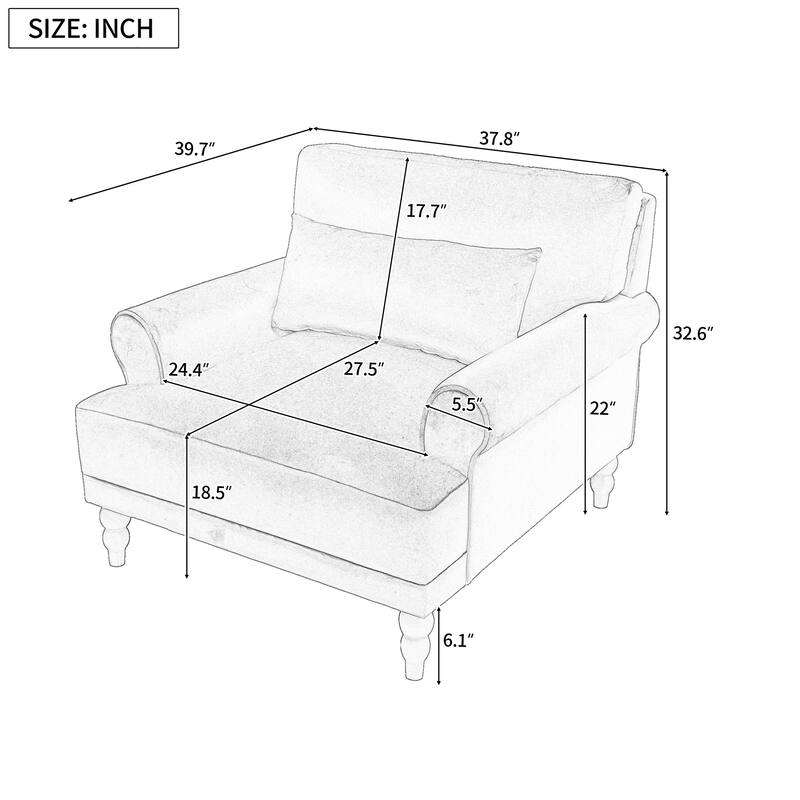 Accent chair, Elegant Circular Armrests, Ergonomic Lumbar Support, Vintage Roman Column Legs, for Living room,Bedroom