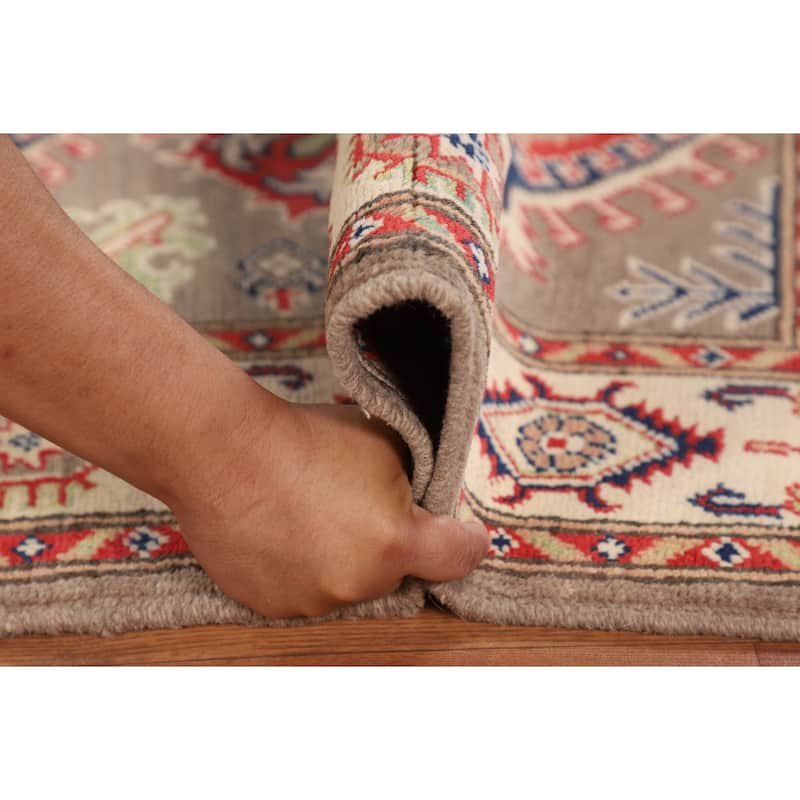 Brown Geometric Kazak Oriental Accent Rug Handmade Wool Carpet - 2'10" x 4'0"