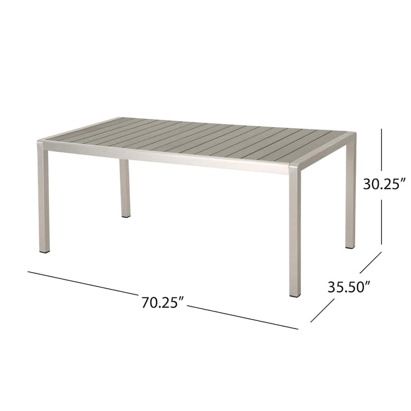 Roomfitters Modern Outdoor Aluminum Dining Table with Faux Wood Top, Stylish and Durable Design for Patio and Garden Use, Gray