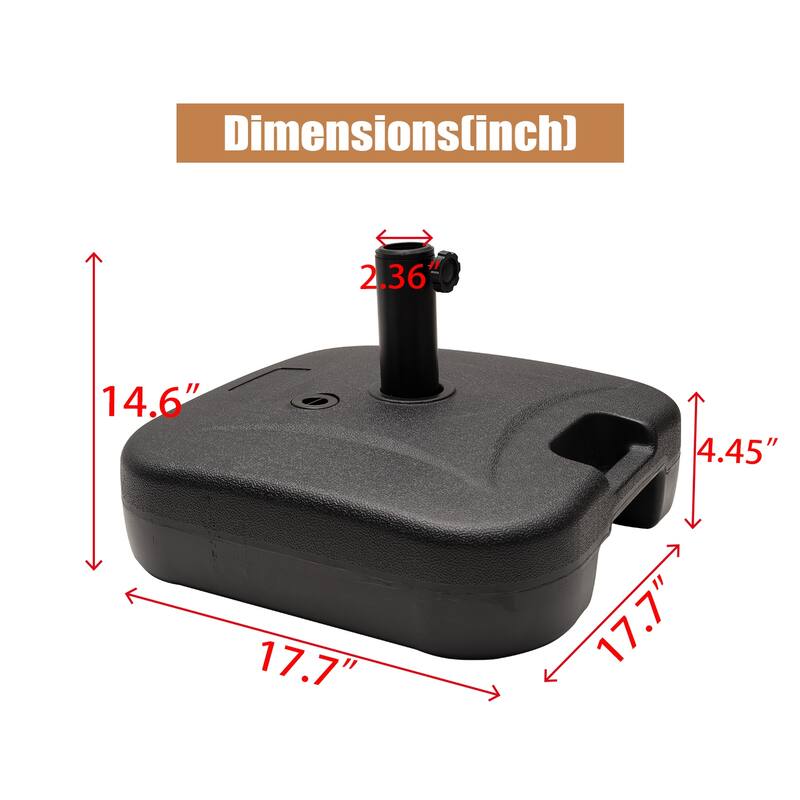 VredHom 53lb Heavy Duty Fillable Umbrella Base - 17.7" L x17.7" W x 14.6" H