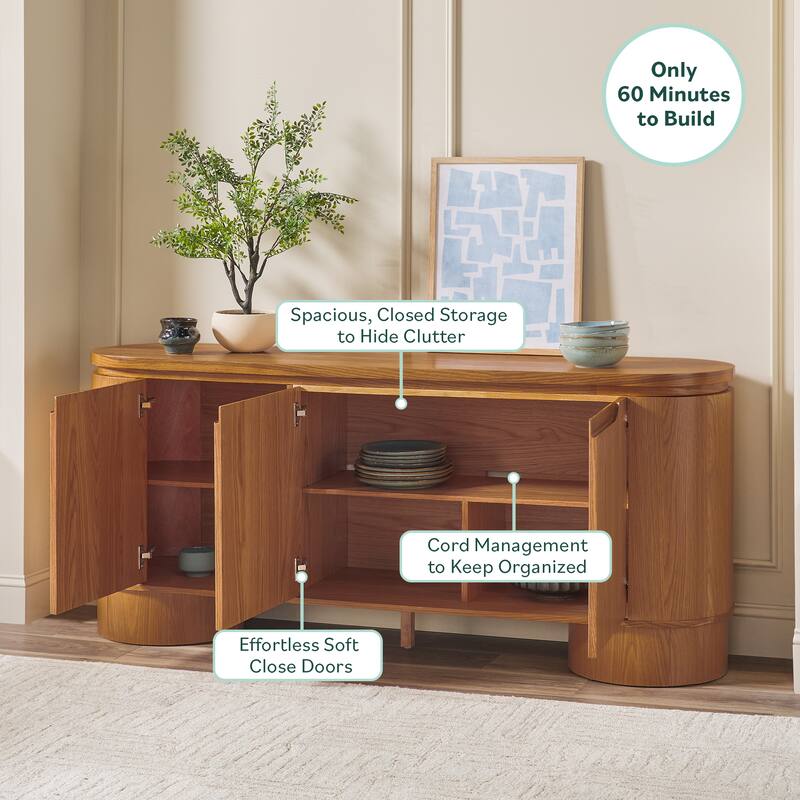 Walker Edison Modern Large Curved Solid Oak Wood Veneer Sideboard
