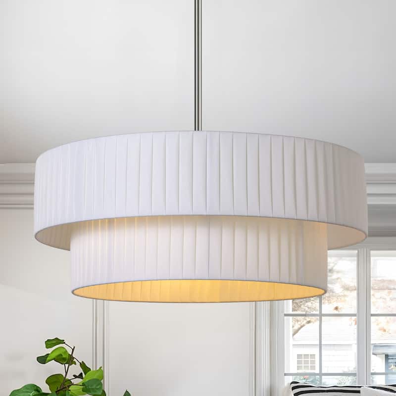 Modern 3-Light Drum Chandelier Fabric Shade Ceiling Hanging Pendant