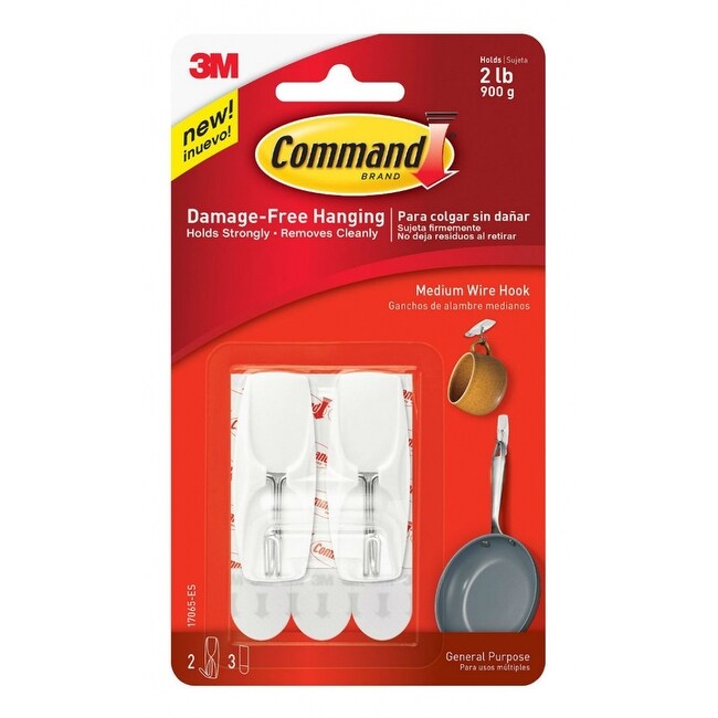 Command 17065-ES Medium Wire Toggle Hooks, White, 2 Hooks & 3 Strips