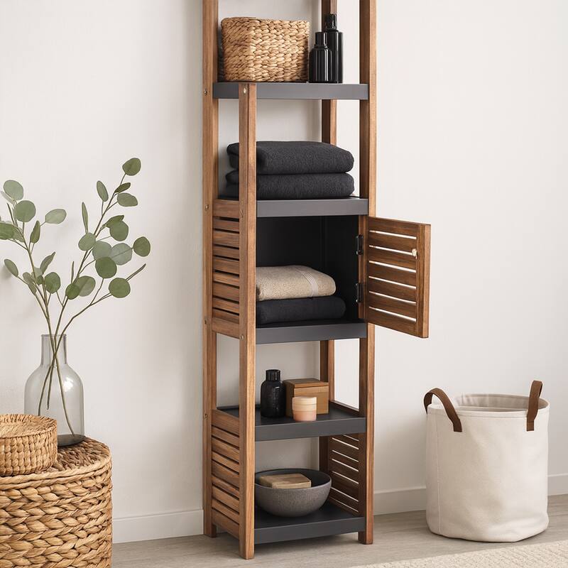 Tall Bathroom Storage Cabinet with Multiple Shelves and Vented Door - 15.3"L x 11.12"W x 67"H