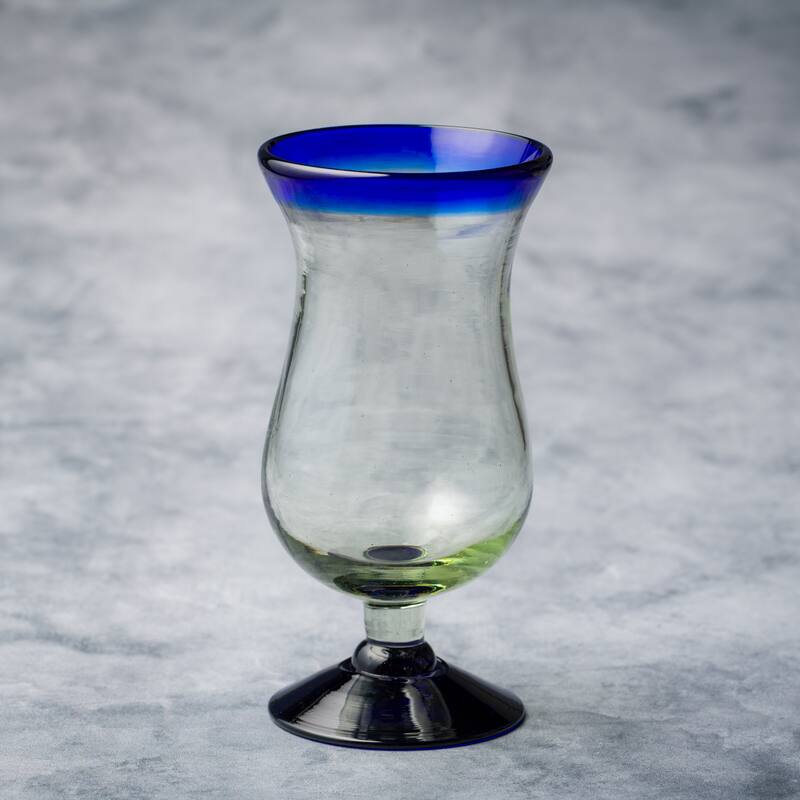 10 Strawberry Street Cobalt Rim Handlown Mexican Glassware, set of 6