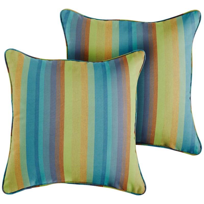 Sunbrella Blue Stripe Indoor/Outdoor Corded Throw Pillow, Set of 2 - 18 in x 18 in