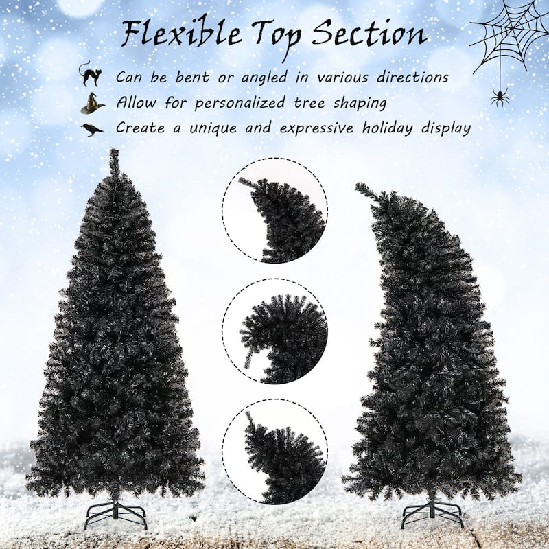 Gymax 6/7 FT Artificial Halloween Tree Pre-Lit Black Christmas Tree w/