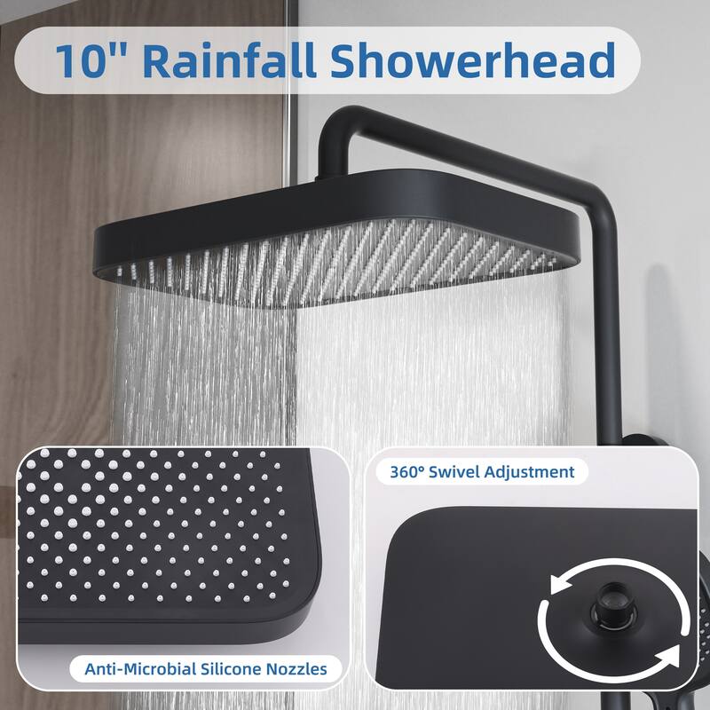 Modland Wall Mount 3-Function Shower System with Waterfall Tub Spout Adjustable Slide Bar,Handheld Shower